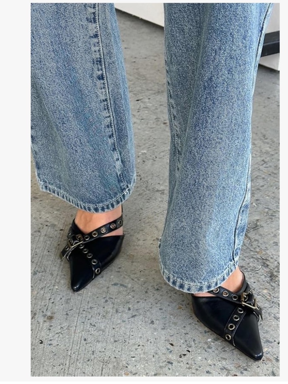 ✨Cute Amazon Black Buckle Studded Pointed Toe Mule Heels | Chic Statement Pumps🖤